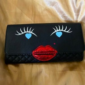 Betsey Johnson Glitter Lips Face Clutch